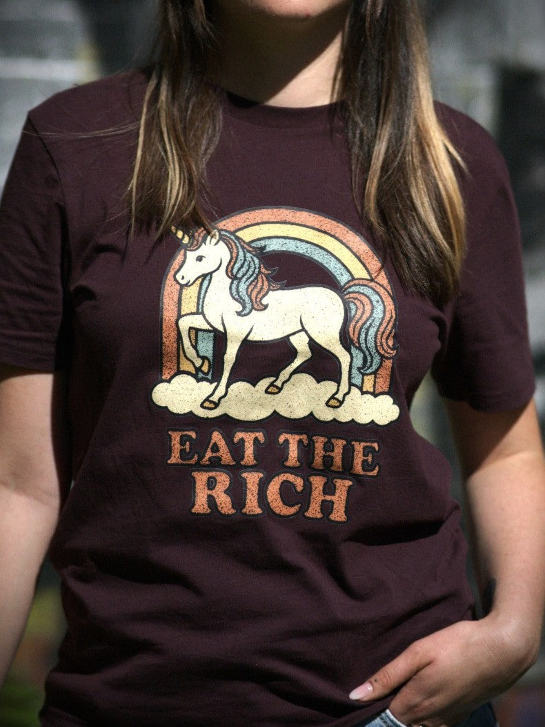 COMRADE UNICORN - Eat the Rich - Fair Wear - Organic Unisex T-Shirt - FREE DELIVERY