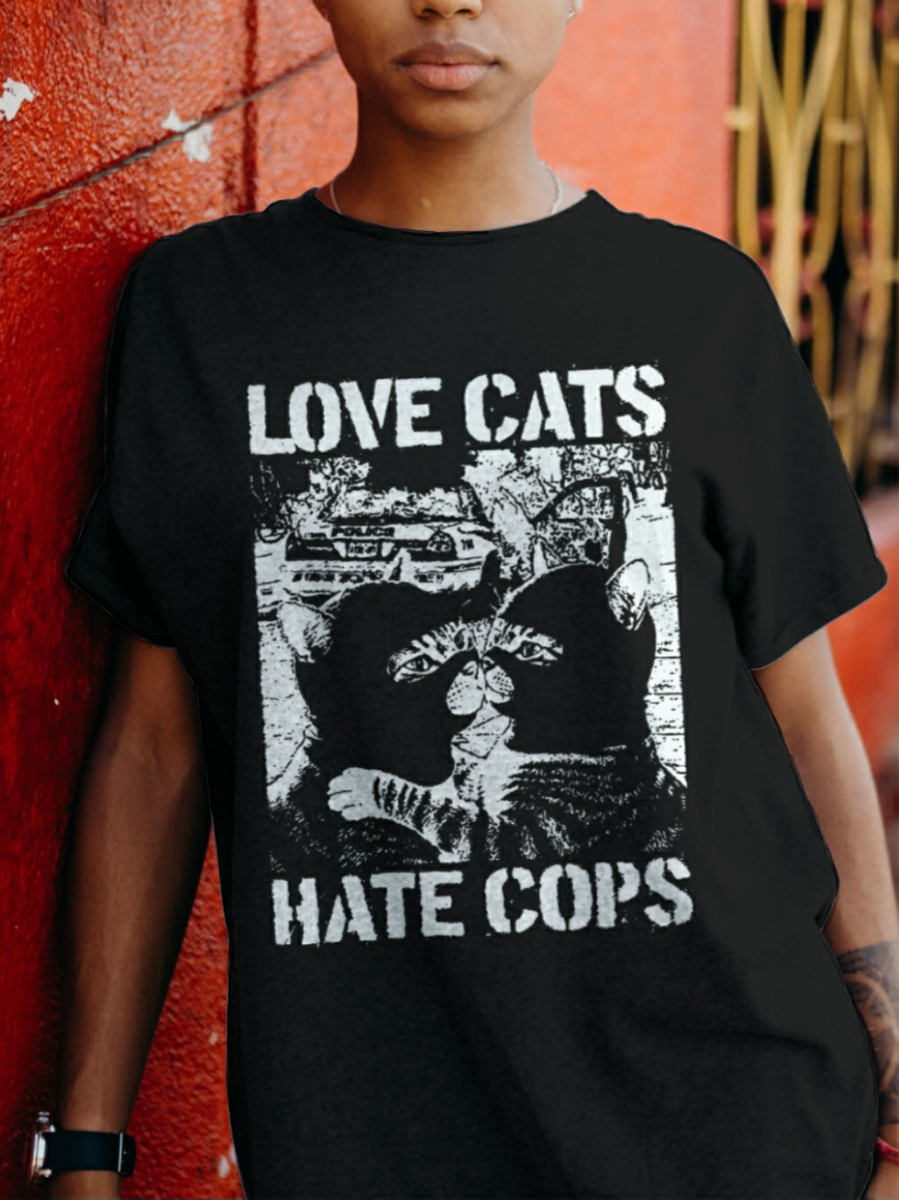Love Cats Hate Cops - Fair Wear - Unisex organic T-Shirt - FREE DELIVERY